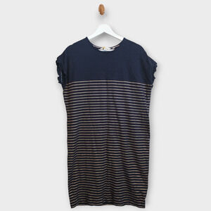Boden Dress Women's 4R Navy Blue/Metallic Gold Striped Faye Jersey Lagenlook